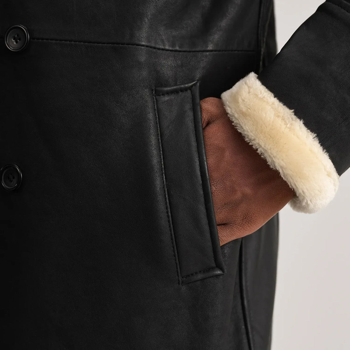 Charles Abrigo de Cuero Marrón Shearling Abrigo de Cuero para Hombre – Vista alternativa del producto 6