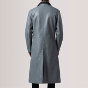 
Vista de detalle of Notch & Button Hardware on Charlton Gris Leather Single Breasted Abrigo de Cuero para Hombre For Men
