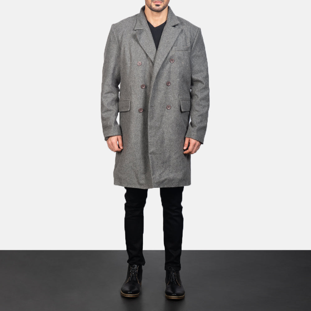 
Claud Grey Wool Double Breasted Coat in Grey Synthetic Wool - Vista frontal y silueta entallada | Comprar online