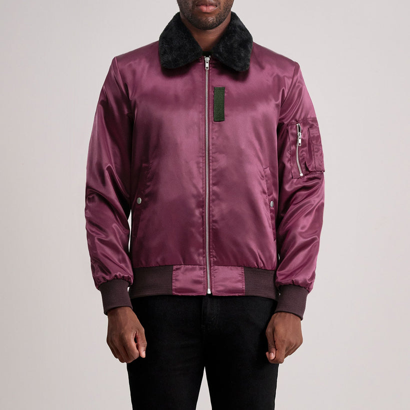 Clyde B-15 Granate Cazadora Bomber de Cuero para Hombre
