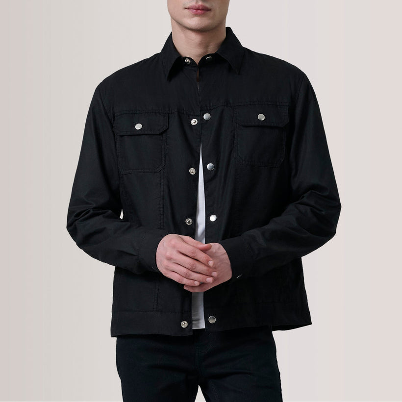 Colberto Negro Waxed Canvas Trucker Chaqueta de Cuero para Hombre