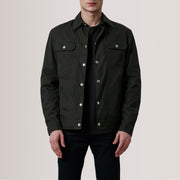 Colberto Olive Waxed Canvas Trucker Chaqueta de Cuero para Hombre For Men in Olive Waxed Cotton Canvas - Vista frontal y silueta a medida | Comprar online