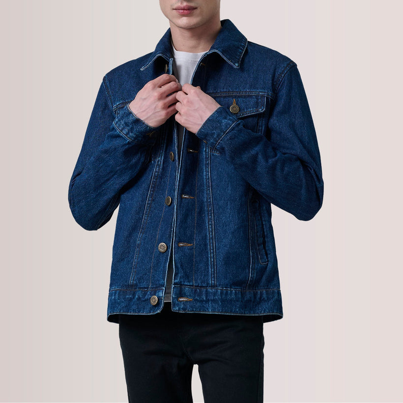 Conard Dark Azul Denim Trucker Chaqueta de Cuero para Hombre