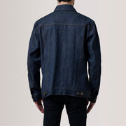 Detalle de cerca of Classic Collar &amp; Heavy-Duty Zipper Hardware on Conard Ash Grey Denim Trucker Jacket For Men