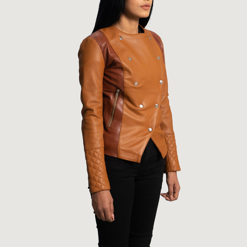County Tostado Overlap Chaqueta de Cuero para Mujer