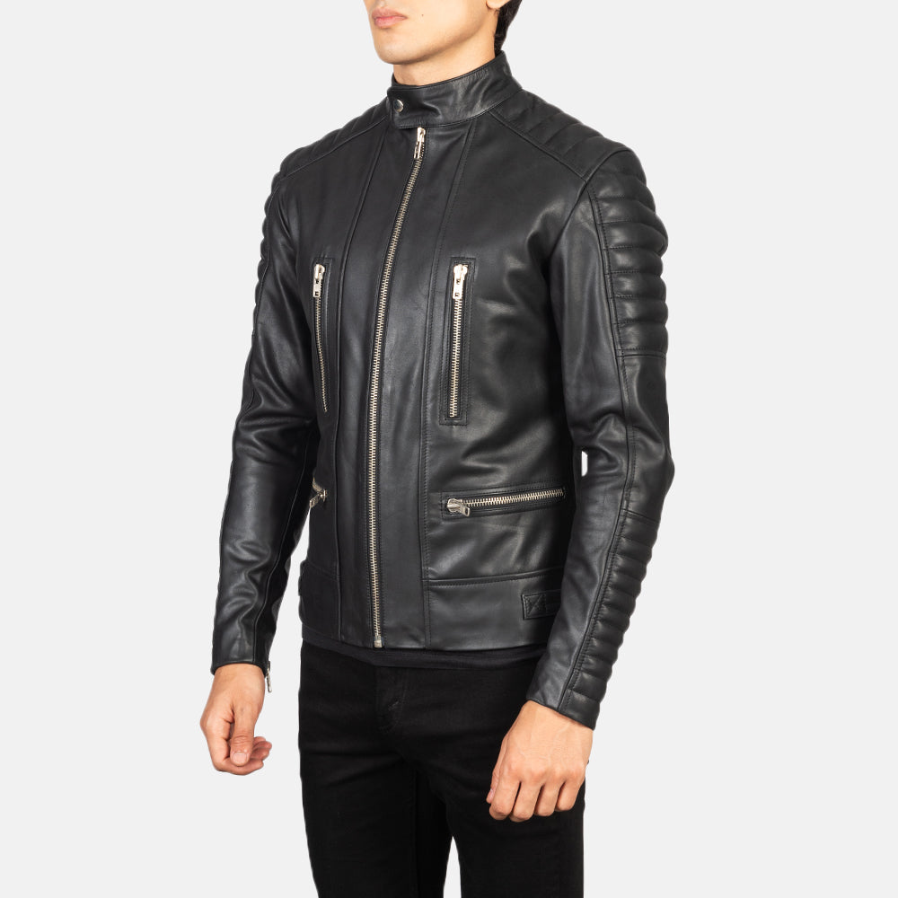 Grey Sheepskin Suede Biker Jacket - Vista trasera con ajuste entallado en hombros y bajo impecable