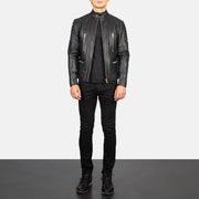 Men's Damian Grey Suede Biker Jacket - Vista de perfil lateral con corte ergonómico de manga