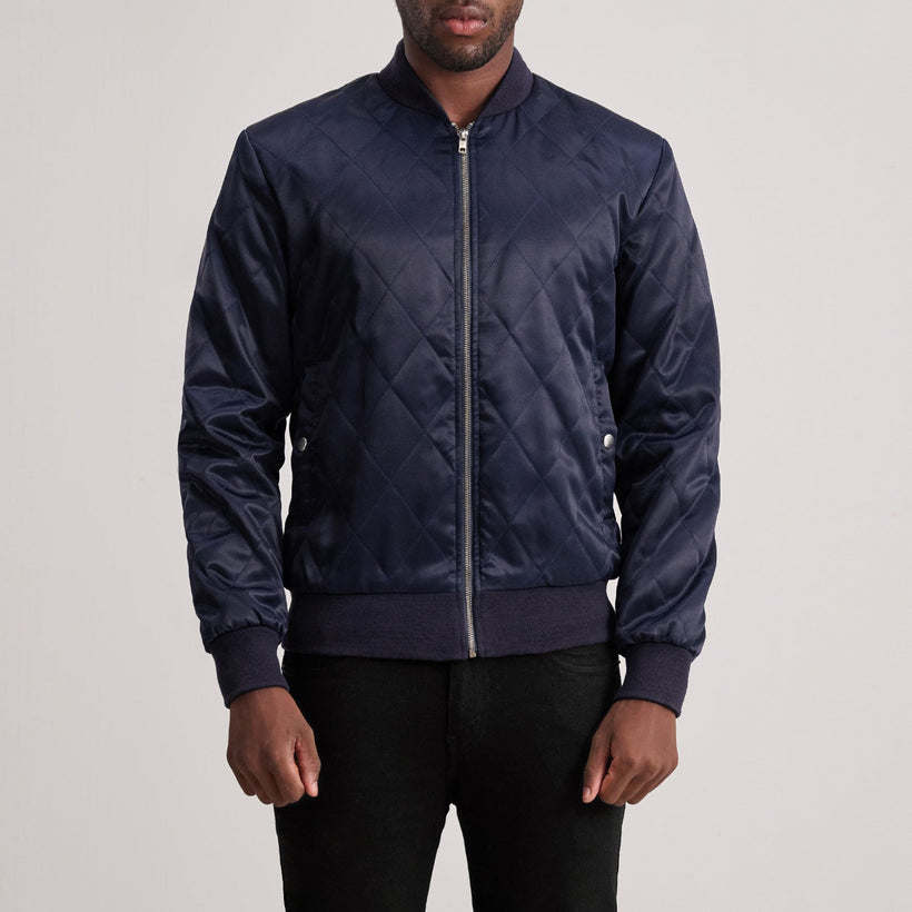 Danson Acolchado Azul Varsity Chaqueta de Cuero para Hombre