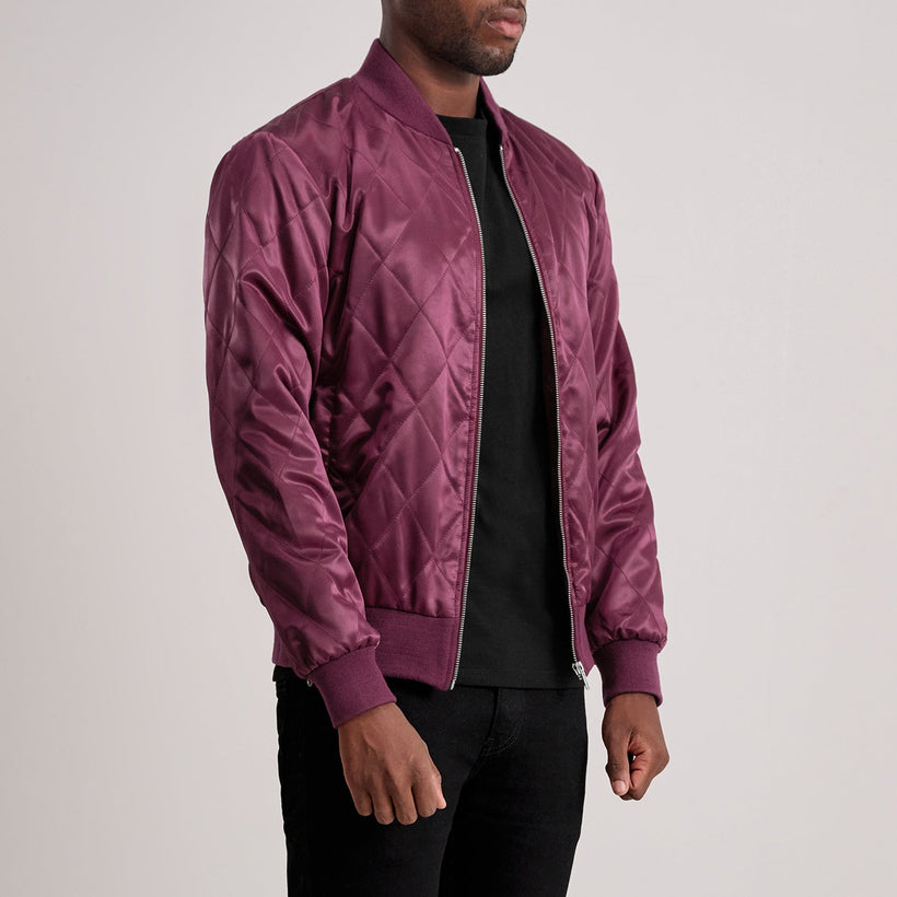 Danson Acolchado Granate Varsity Chaqueta de Cuero para Hombre