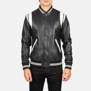 
Vista de detalle of Varsity & Snap Buttons Hardware on Dantee Negro Leather Varsity Chaqueta de Cuero para Hombre
