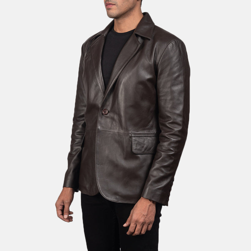 Daron Marrón Blazer de Cuero de Cuero para Hombre