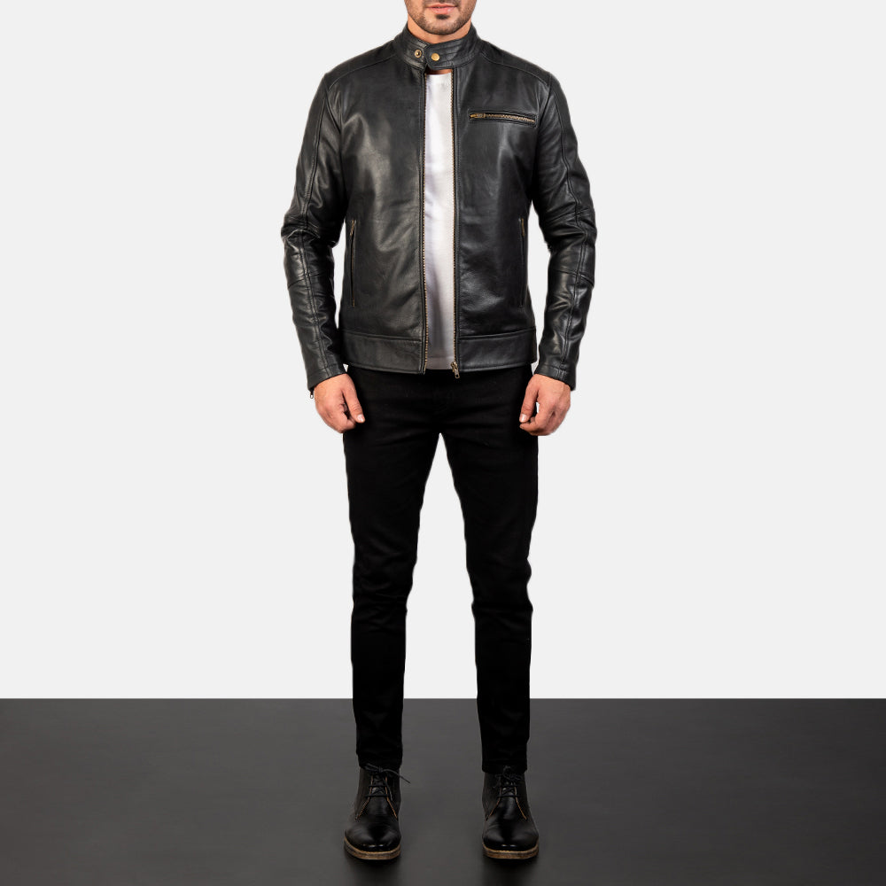 
Dean Negro Chaqueta Biker de Cuero para Hombre - Vista lateral mostrando el corte ergonómico de mangas