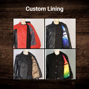 
Perspectiva del modelo vistiendo Design Your Custom Leather Jacket | Free Shipping & Alteration en modelo con caída natural bajo luz de día