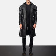 
Deux Negro Leather Duster para Hombre in Black Cowhide Leather - Vista frontal y silueta entallada | Comprar online