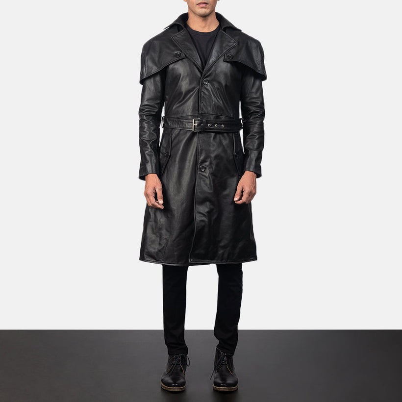 Deux Negro Leather Duster para Hombre