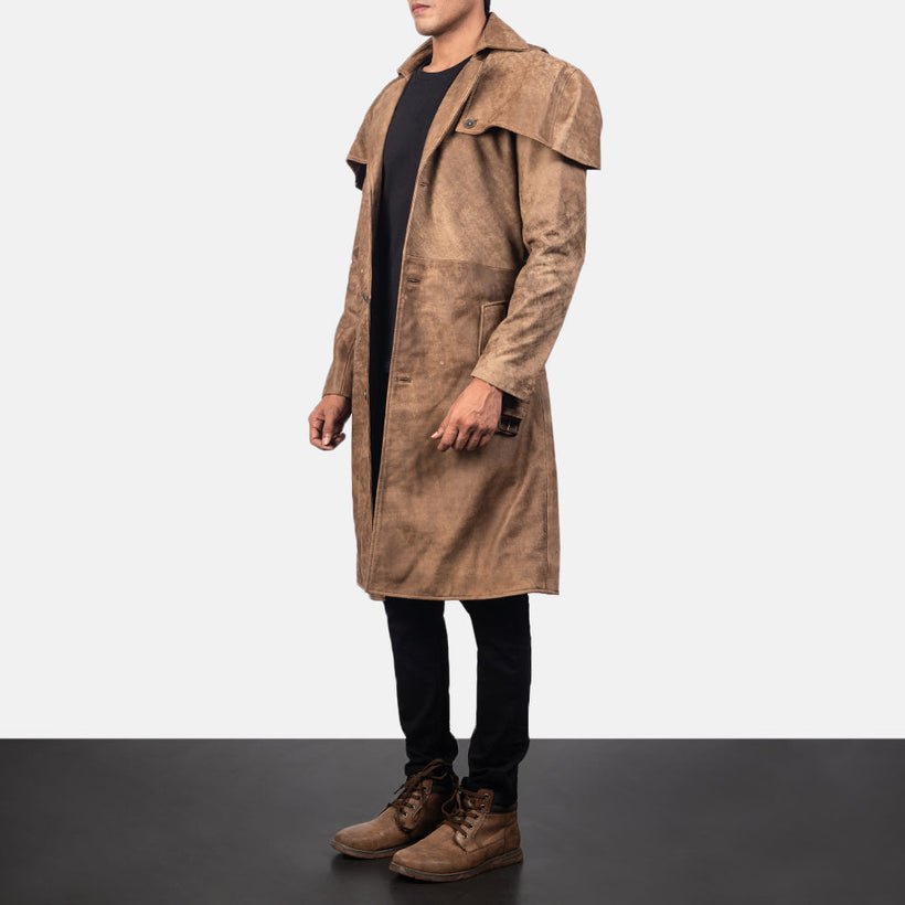 Deux Marrón Leather Duster para Hombre