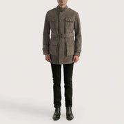 Dolf Gris Chaqueta de Gamuza para Hombre - Vista de perfil lateral con corte ergonómico de manga