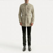 Dolf Off-Blanco Chaqueta de Gamuza para Hombre - Vista de perfil lateral con corte ergonómico de manga