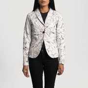 Women's Donna Blake Blanco Blazer de Cuero de Cuero para Mujer in White Sheepskin Dip &amp;Amp; Dye - Vista frontal y silueta a medida | Comprar online