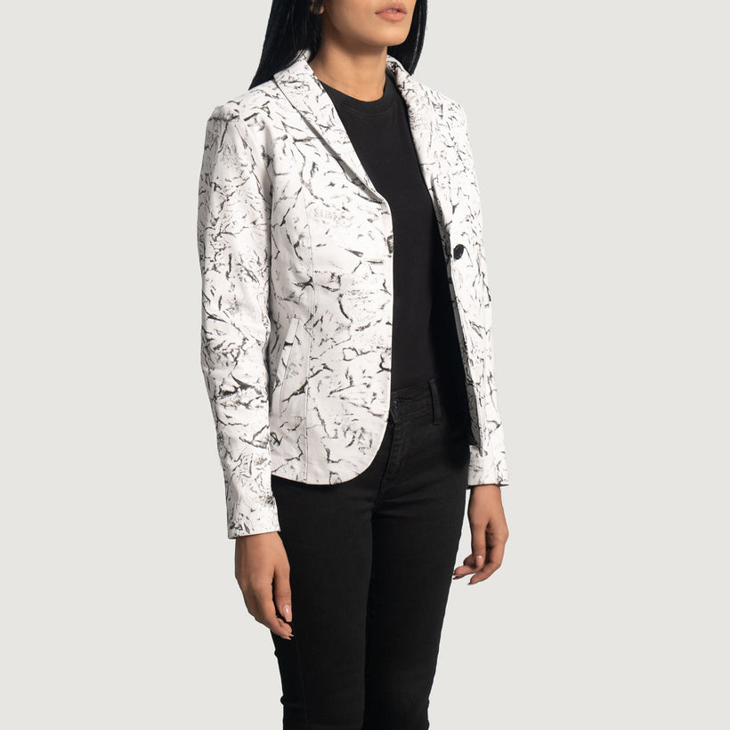 Donna Blake Blanco Blazer de Cuero de Cuero para Mujer