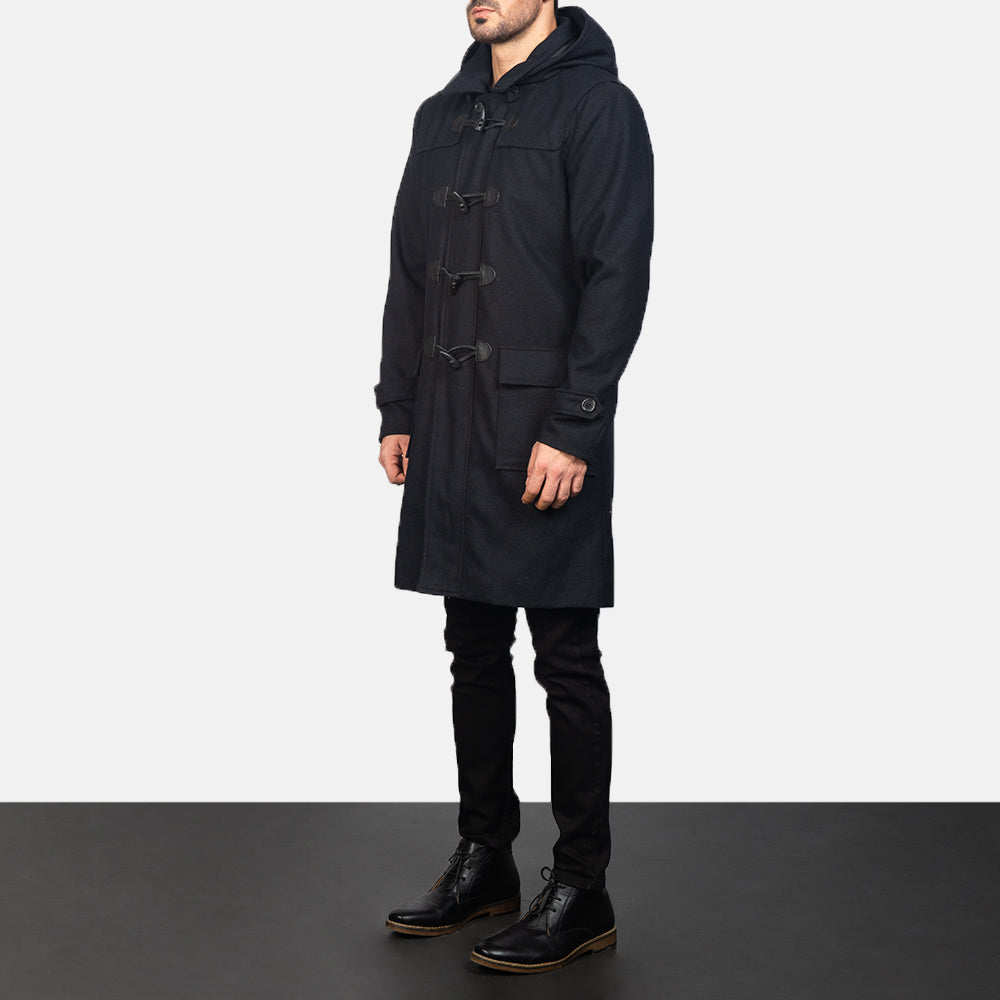 Black Synthetic Wool Trench Coat - Vista trasera con ajuste entallado en hombros y bajo impecable