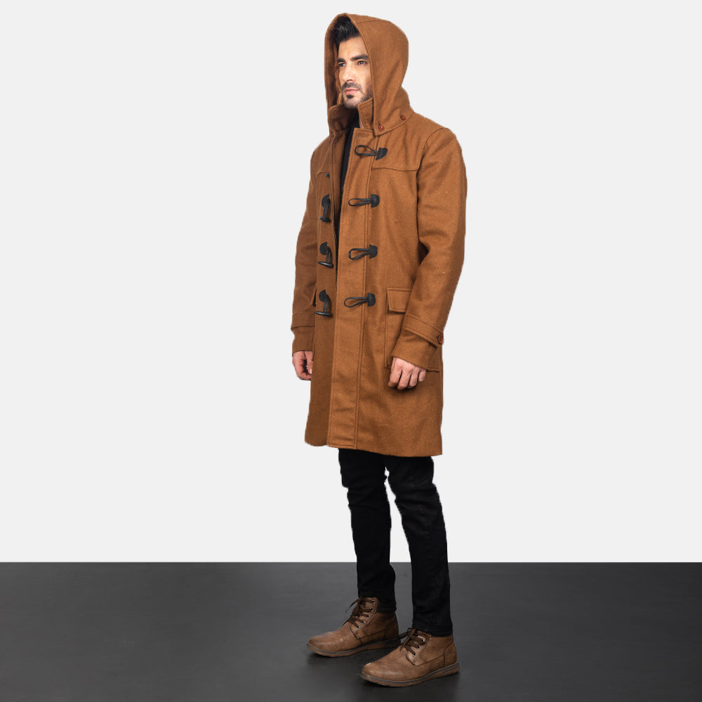 
Khaki Synthetic Wool Trench Coat - Vista posterior con hombros definidos y bajo impecable