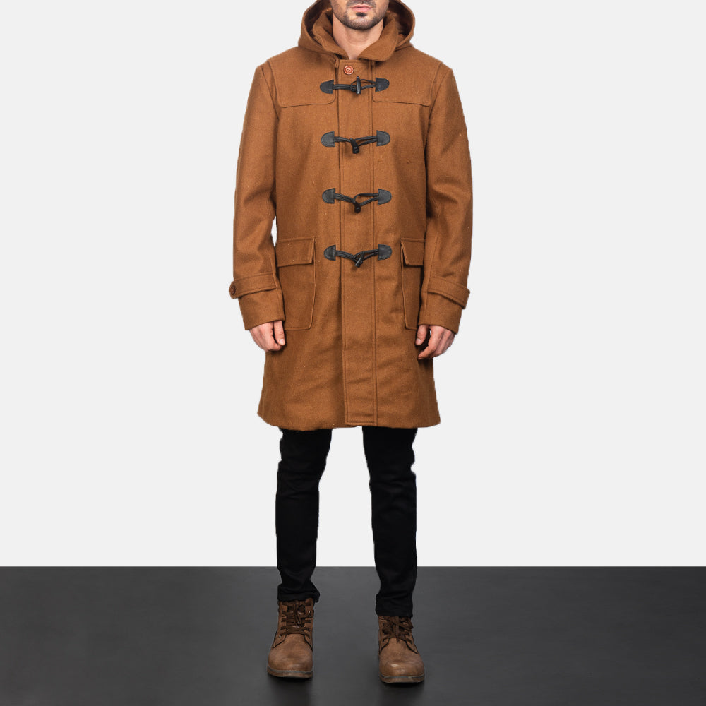 
Vista de detalle of Shirt with Removable Hood & Toggle Buttons with Placket & Zipper Hardware on Drake Khaki Wool Duffle Coat