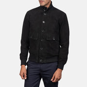 
Eaton Brown Suede Bomber Jacket - Vista lateral mostrando el corte ergonómico de mangas