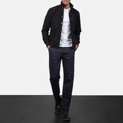 
Vista de detalle of Knit Rib & Button Hardware on Eaton Brown Suede Bomber Jacket