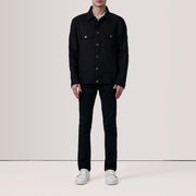 
Black Full-Grain leather Jacket - Vista posterior con hombros definidos y bajo impecable