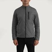Detalle de cerca of Classic Collar &amp; Zipper Hardware on Elliot Gris Lightweight Chaqueta de Cuero para Hombre