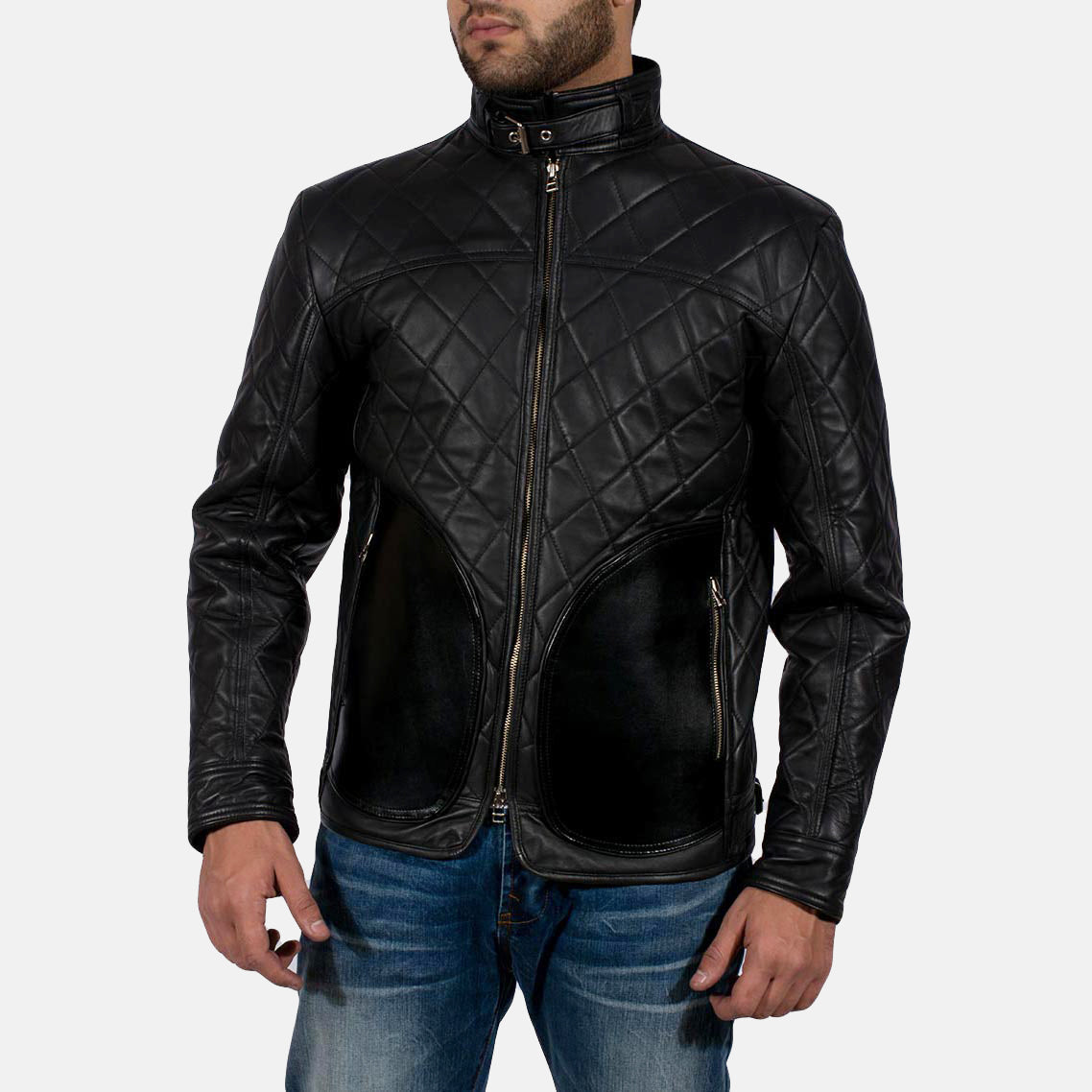 
Black Sheepskin Leather Biker Jacket - Vista posterior con hombros definidos y bajo impecable
