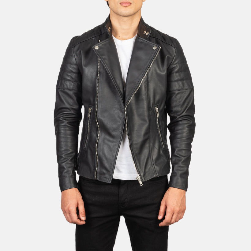 Faisor Mocha Chaqueta Biker de Cuero para Hombre
