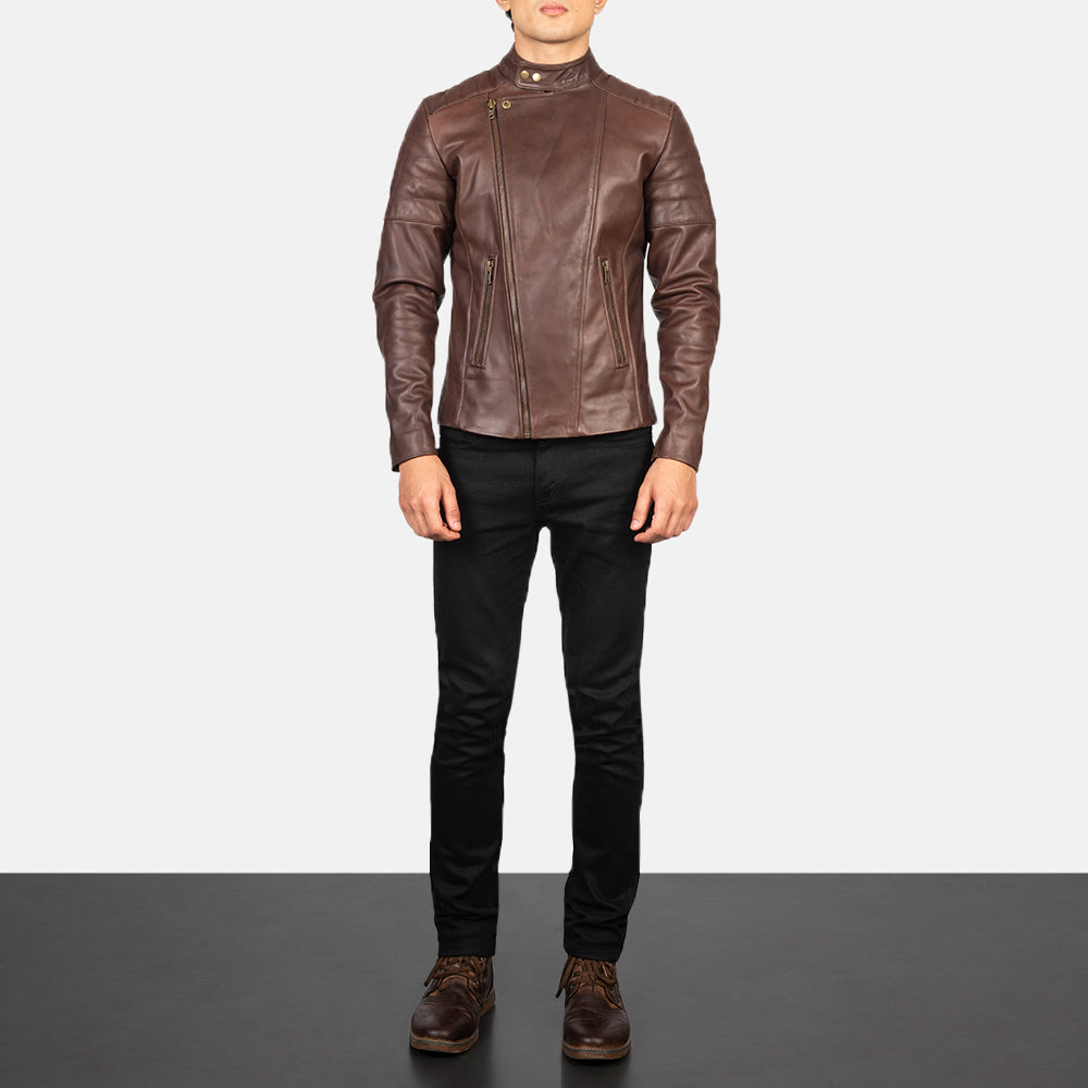 Faisor Mocha Chaqueta Biker de Cuero para Hombre – Vista alternativa del producto 3