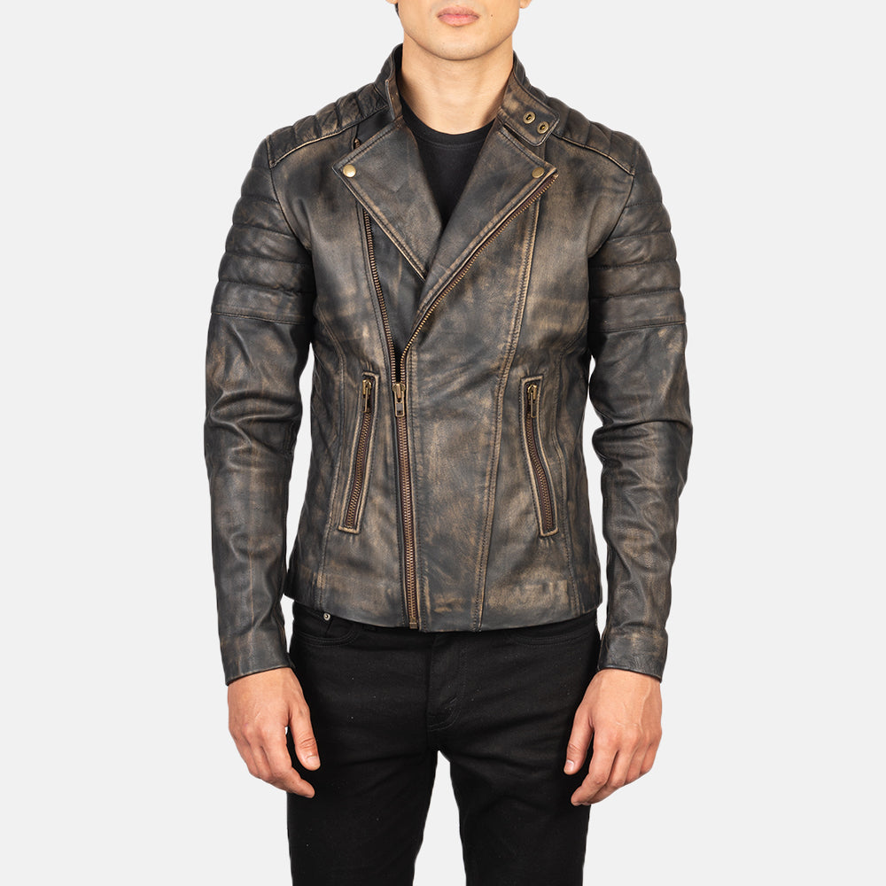 Faisor Mocha Chaqueta Biker de Cuero para Hombre – Vista alternativa del producto 1