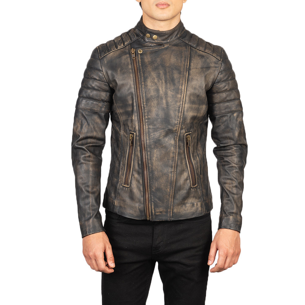 Faisor Mocha Chaqueta Biker de Cuero para Hombre – Vista alternativa del producto 4