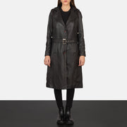 
Fixon Hooded Marrón Gabardina Trench de Cuero para Mujer - Vista lateral mostrando el corte ergonómico de mangas