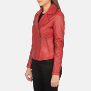 Red Sheepskin Leather Biker Jacket - Vista trasera con ajuste entallado en hombros y bajo impecable