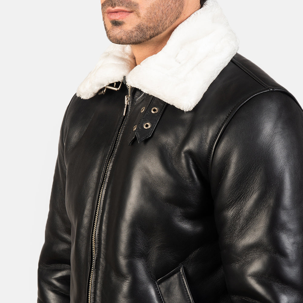 Francis B-3 Negro Cazadora Bomber de Cuero para Hombre – Vista alternativa del producto 6