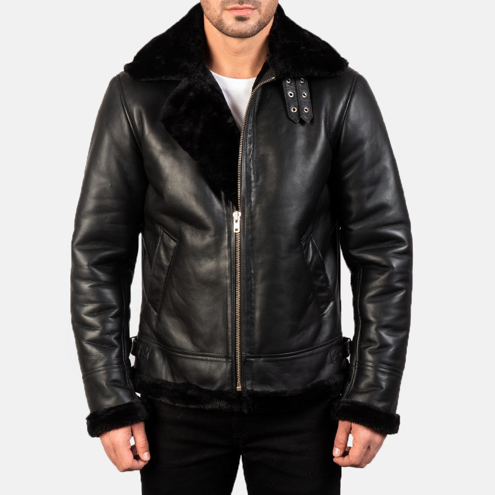 Francis B-3 Negro Cazadora Bomber de Cuero para Hombre – Vista alternativa del producto 4