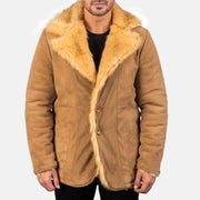 Men's Furlong Beige Leather Coat in Beige Goatskin Suede - Vista frontal y silueta a medida | Comprar online