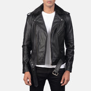 
Furton Black Leather Biker Jacket in Black Cowhide Leather - Vista frontal y silueta entallada | Comprar online