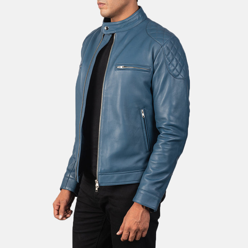 Gatsby Azul Chaqueta Biker de Cuero para Hombre