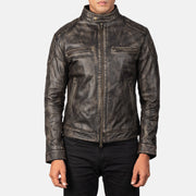 Men's Gatsby Quilted Distressed Brown Leather Jacket - Vista de perfil lateral con corte ergonómico de manga