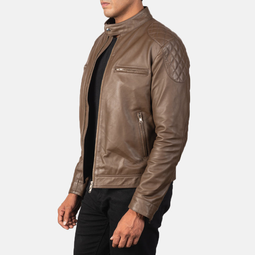 Gatsby Moca Chaqueta Biker de Cuero para Hombre