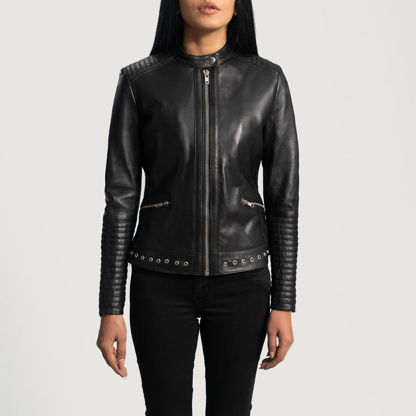 Haley Ray Negro Chaqueta Biker de Cuero para Mujer