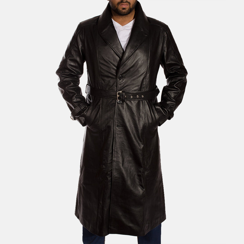 Hooligan Negro Gabardina Trench de Cuero para Hombre