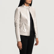 Silver Sheepskin Leather Biker Jacket - Vista trasera con ajuste entallado en hombros y bajo impecable