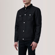 Irwin Negro Waxed Canvas Field Chaqueta de Cuero para Hombre For Men - Vista de perfil lateral con corte ergonómico de manga