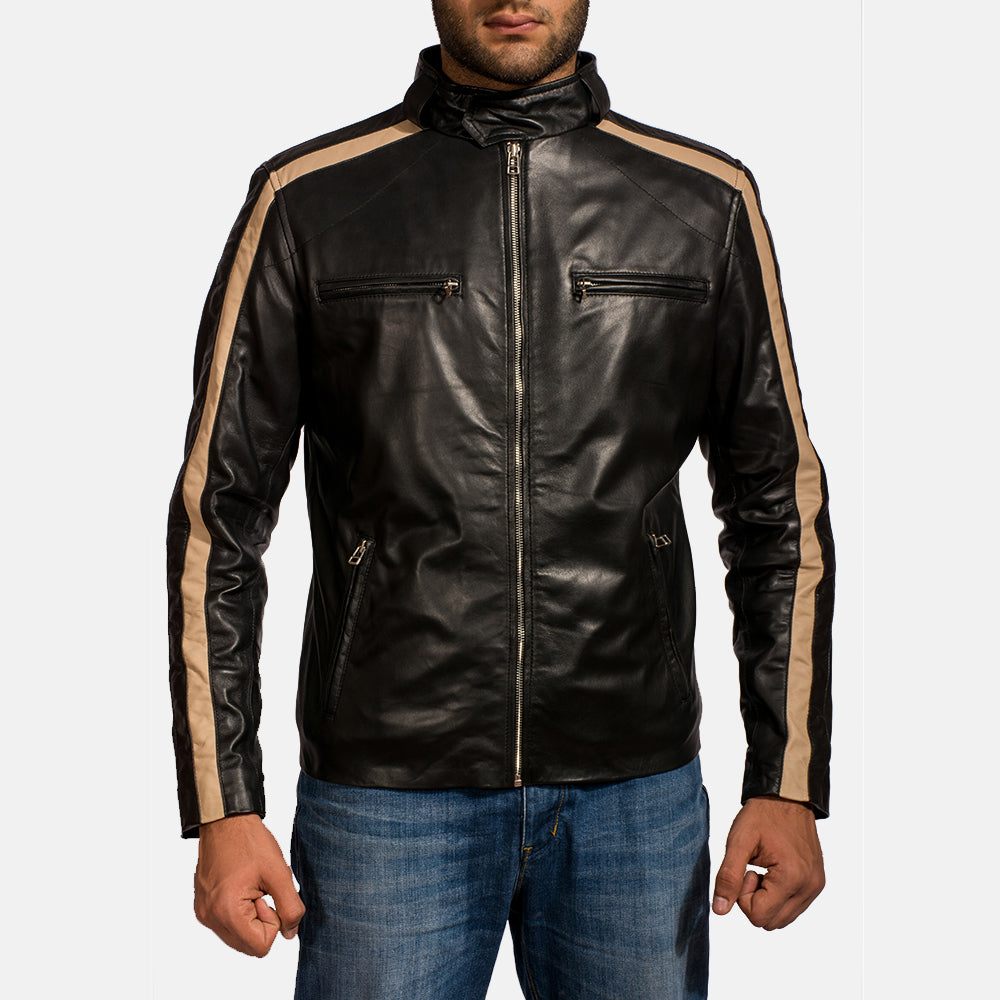 
Jack Negro Chaqueta Biker de Cuero para Hombre in Black Sheepskin Leather - Vista frontal y silueta entallada | Comprar online